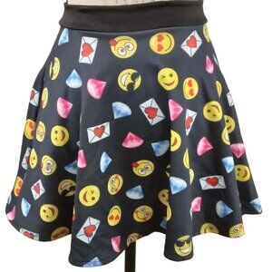 Top 10 | Emoji Heart Smiley Skater Skirt Black Stretch | Size M